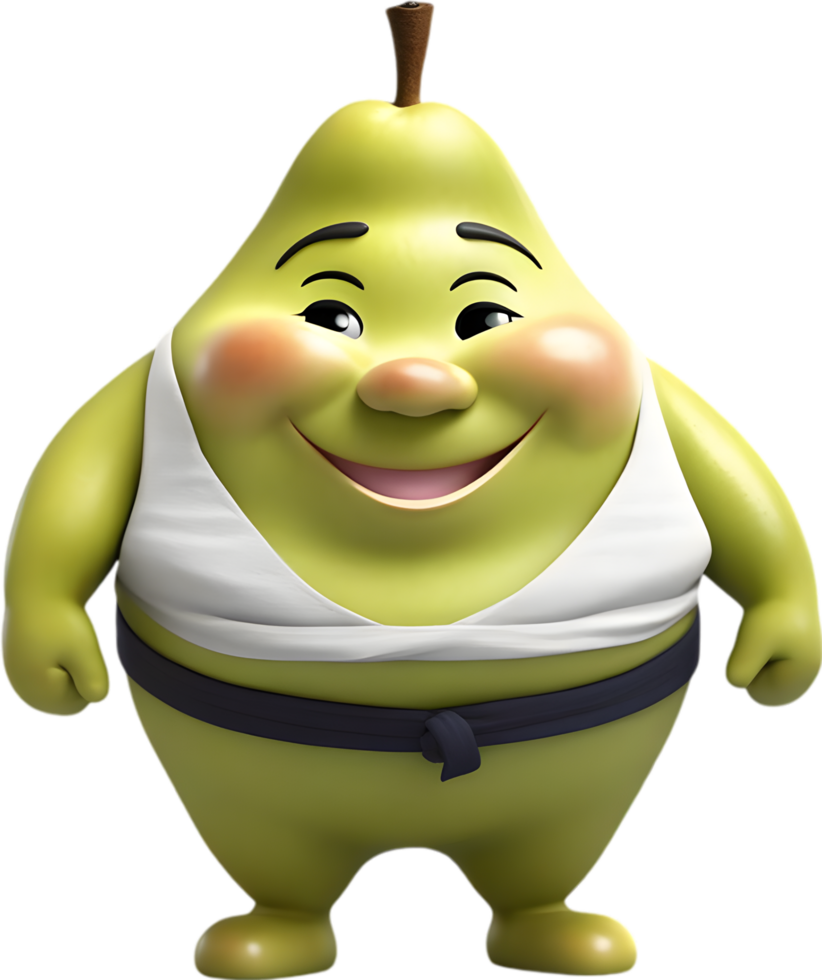 Adorable cartoon pear smiles cheerfully, inviting warmth and happiness. AI-generated. png