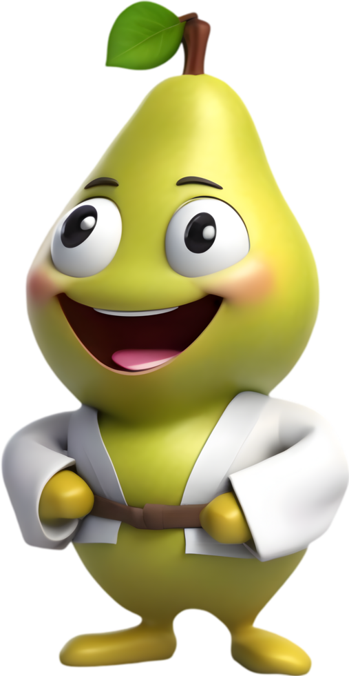 Adorable cartoon pear smiles cheerfully, inviting warmth and happiness. AI-generated. png