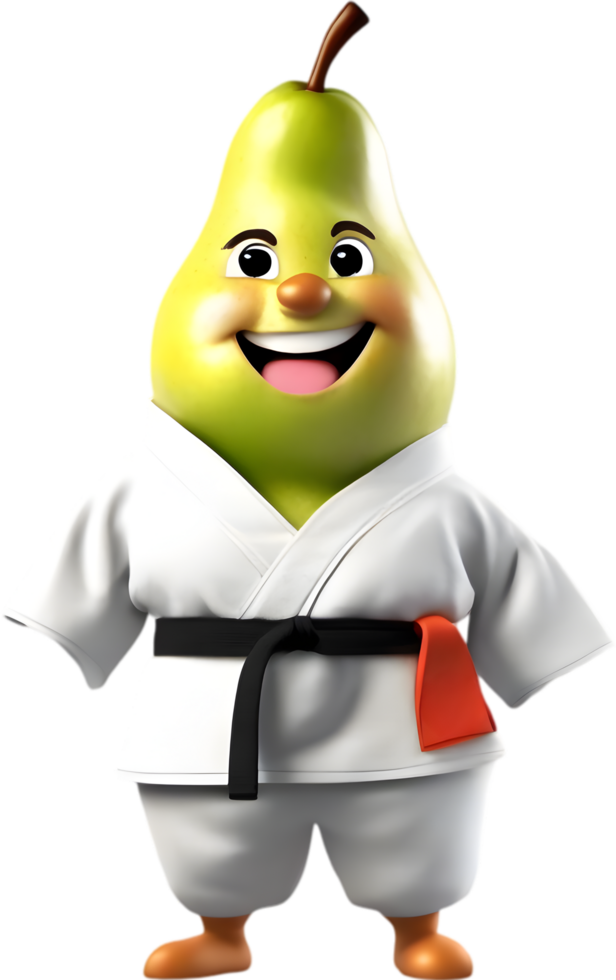 Adorable cartoon pear smiles cheerfully, inviting warmth and happiness. AI-generated. png