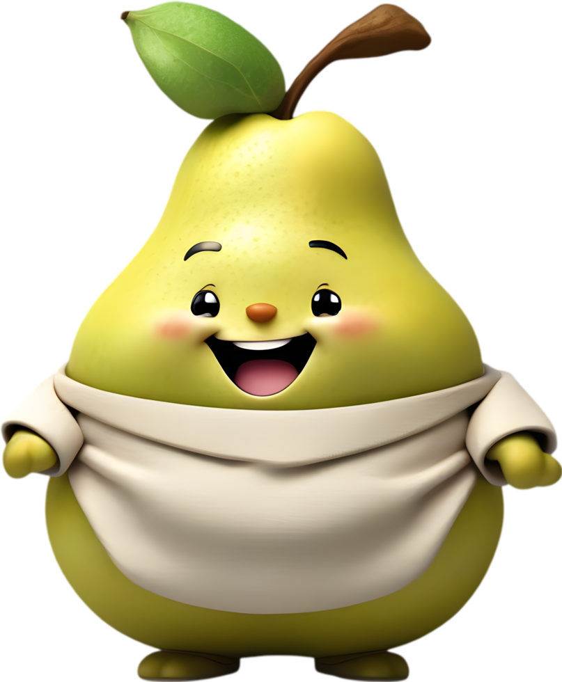 Adorable cartoon pear smiles cheerfully, inviting warmth and happiness. AI-generated. png