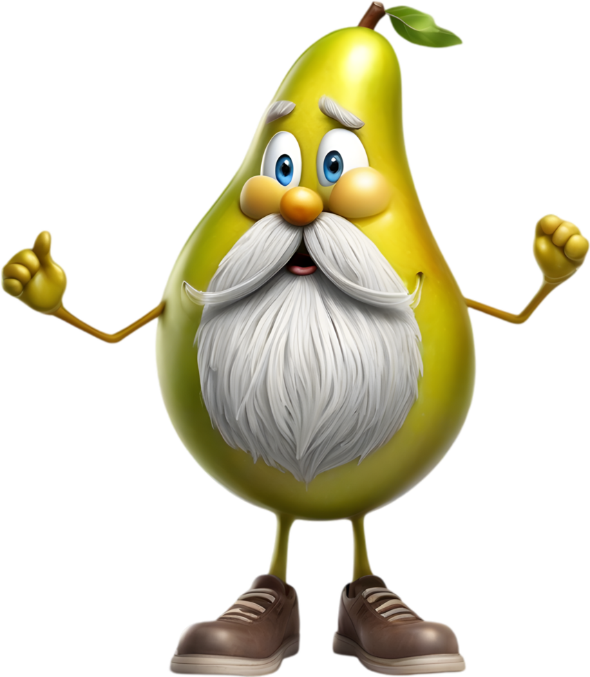 Adorable cartoon pear smiles cheerfully, inviting warmth and happiness. AI-generated. png