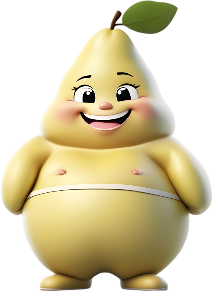 Adorable cartoon pear smiles cheerfully, inviting warmth and happiness. AI-generated. png