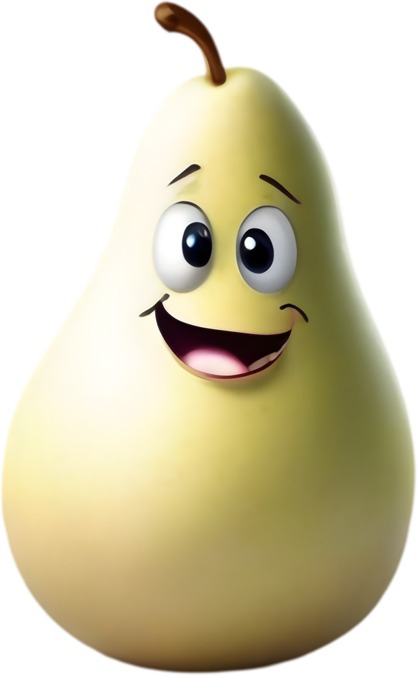 Adorable cartoon pear smiles cheerfully, inviting warmth and happiness. AI-generated. png