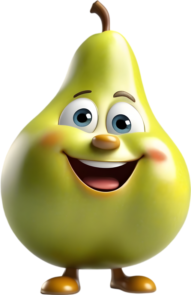 Adorable cartoon pear smiles cheerfully, inviting warmth and happiness. AI-generated. png