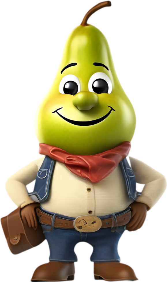 Adorable cartoon pear smiles cheerfully, inviting warmth and happiness. AI-generated. png