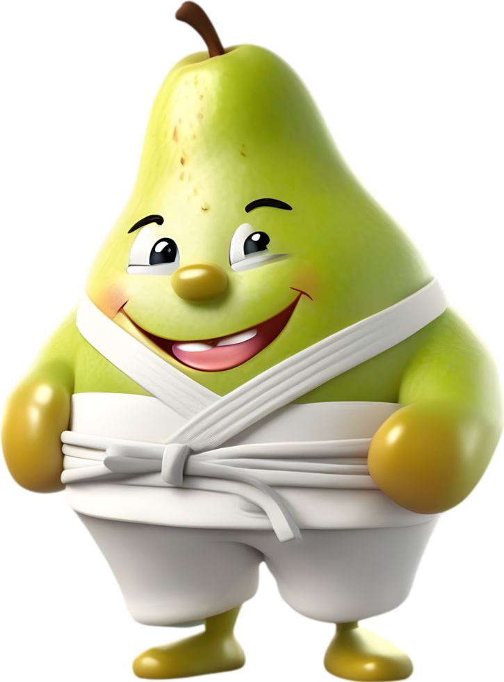 Adorable cartoon pear smiles cheerfully, inviting warmth and happiness. AI-generated. png