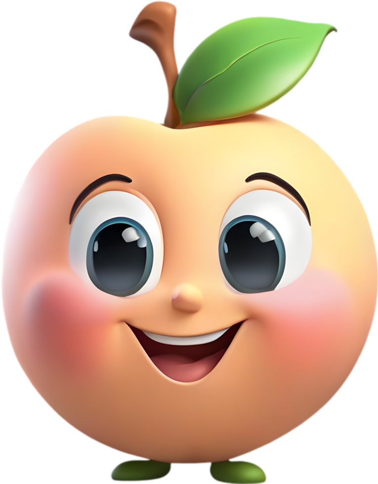 Adorable cartoon peach with a joyful, rosy-cheeked smile. AI-generated. png