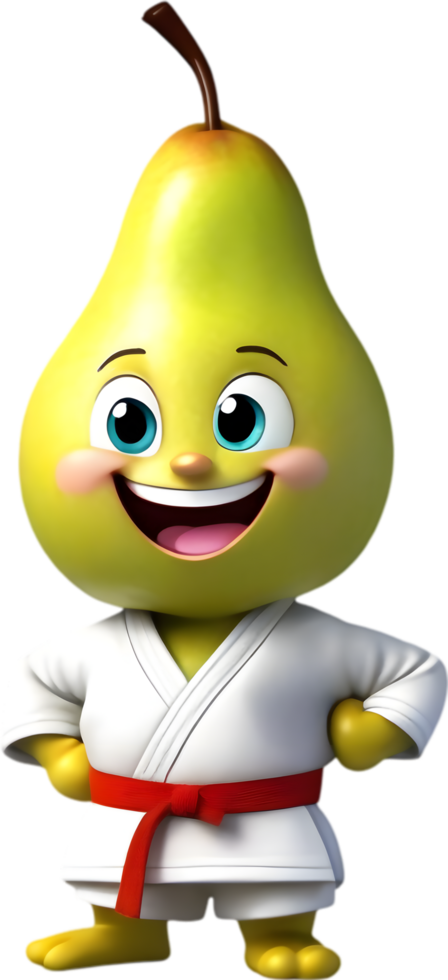 Adorable cartoon pear smiles cheerfully, inviting warmth and happiness. AI-generated. png