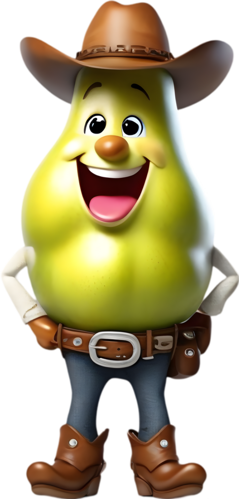 Adorable cartoon pear smiles cheerfully, inviting warmth and happiness. AI-generated. png