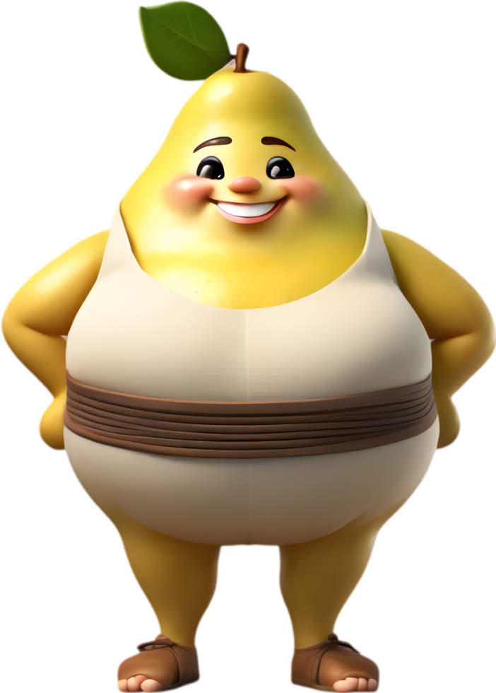 Adorable cartoon pear smiles cheerfully, inviting warmth and happiness. AI-generated. png