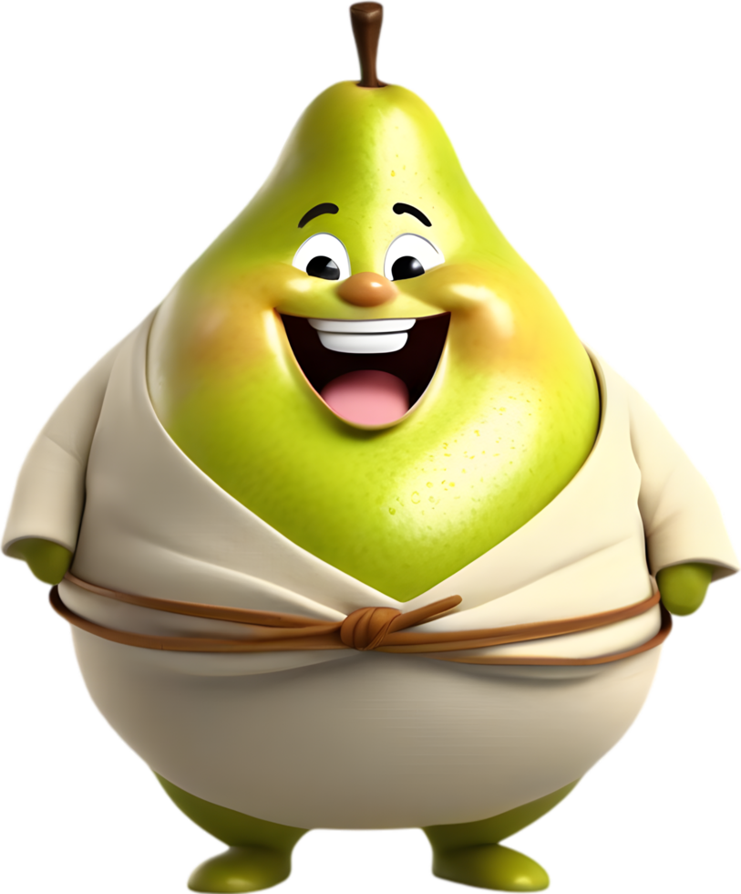 Adorable cartoon pear smiles cheerfully, inviting warmth and happiness. AI-generated. png