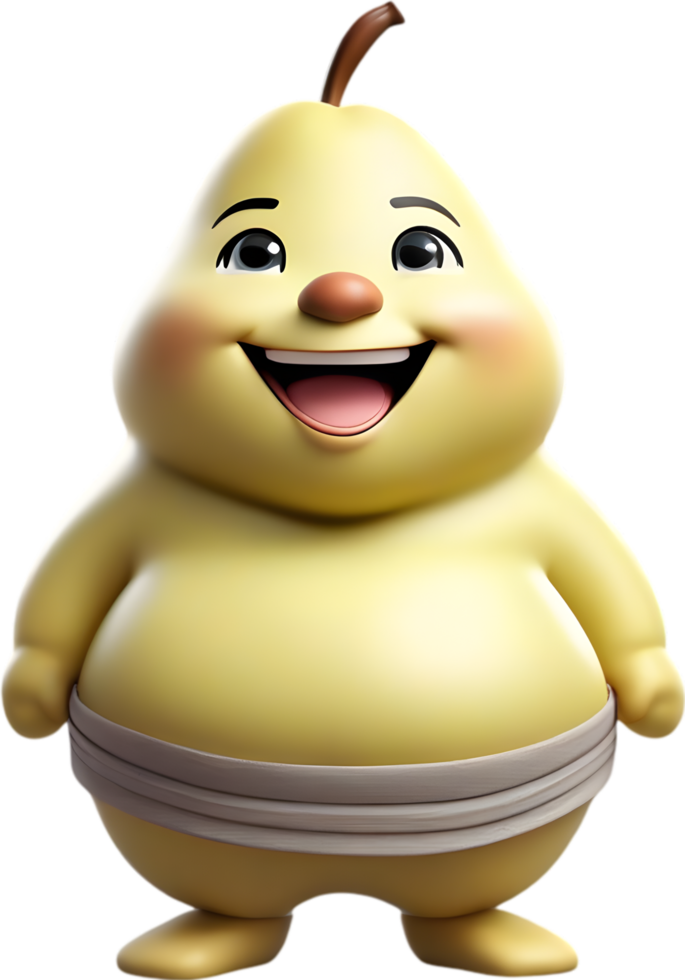 Adorable cartoon pear smiles cheerfully, inviting warmth and happiness. AI-generated. png
