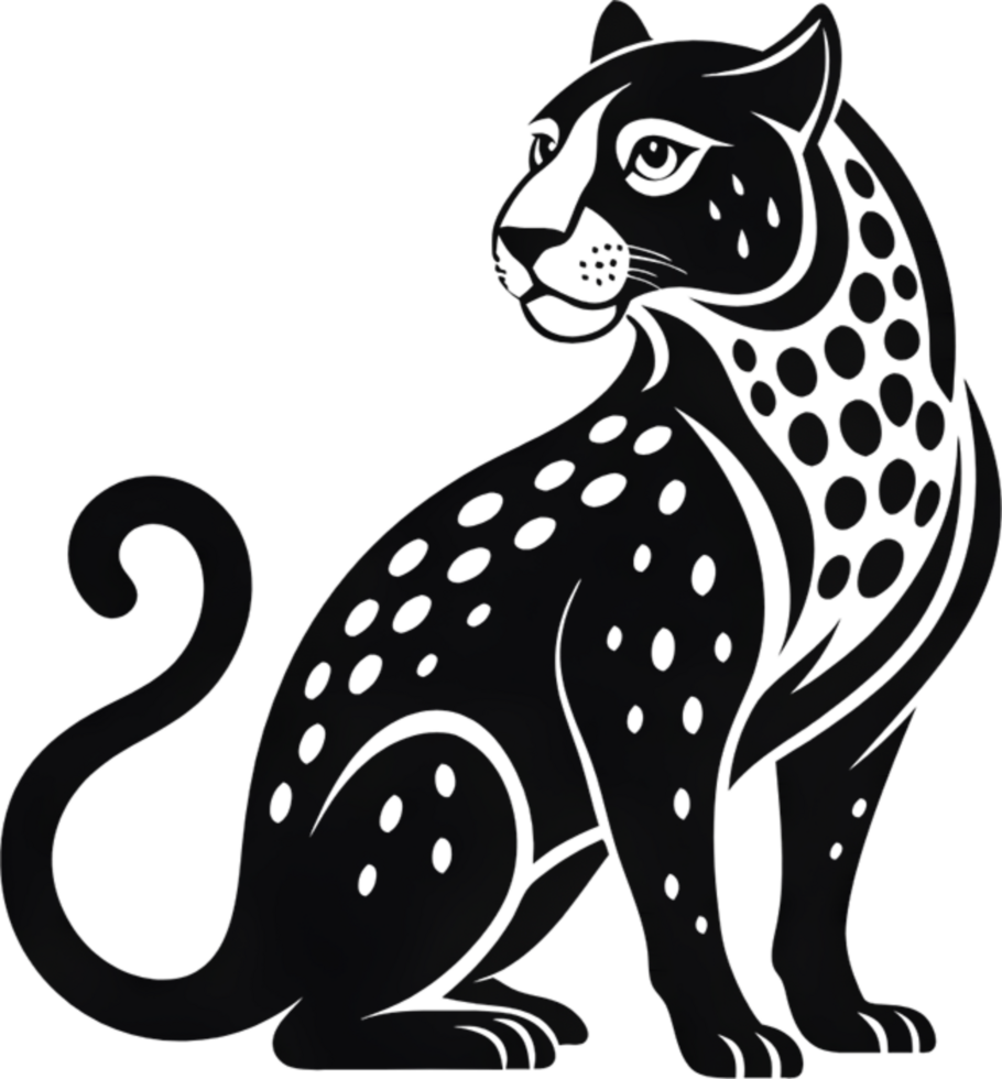 Black jaguar stencil art, sleek, powerful feline silhouette. AI-generated. png
