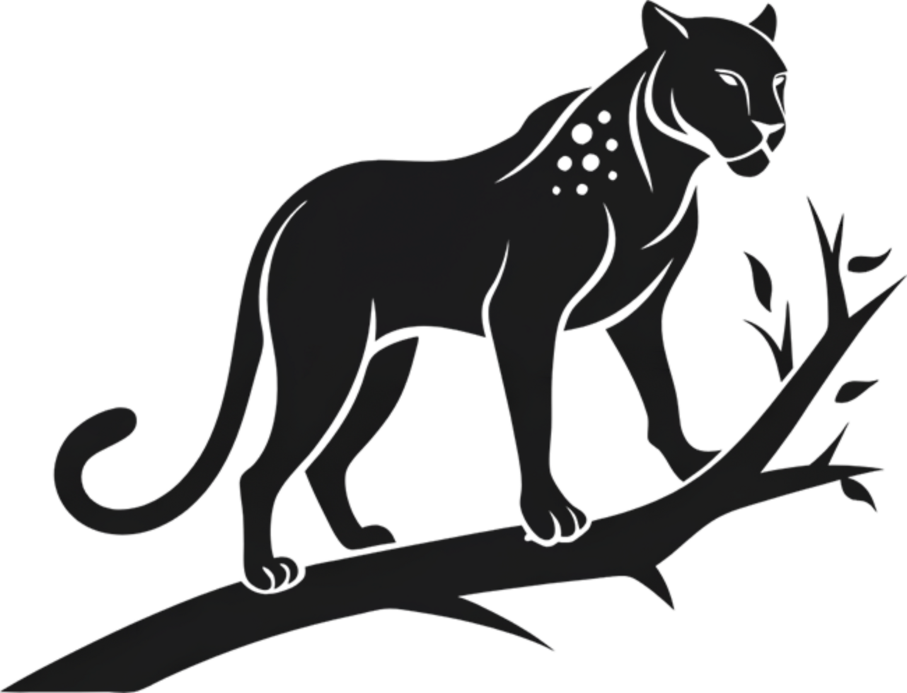 Black jaguar stencil art, sleek, powerful feline silhouette. AI-generated. png