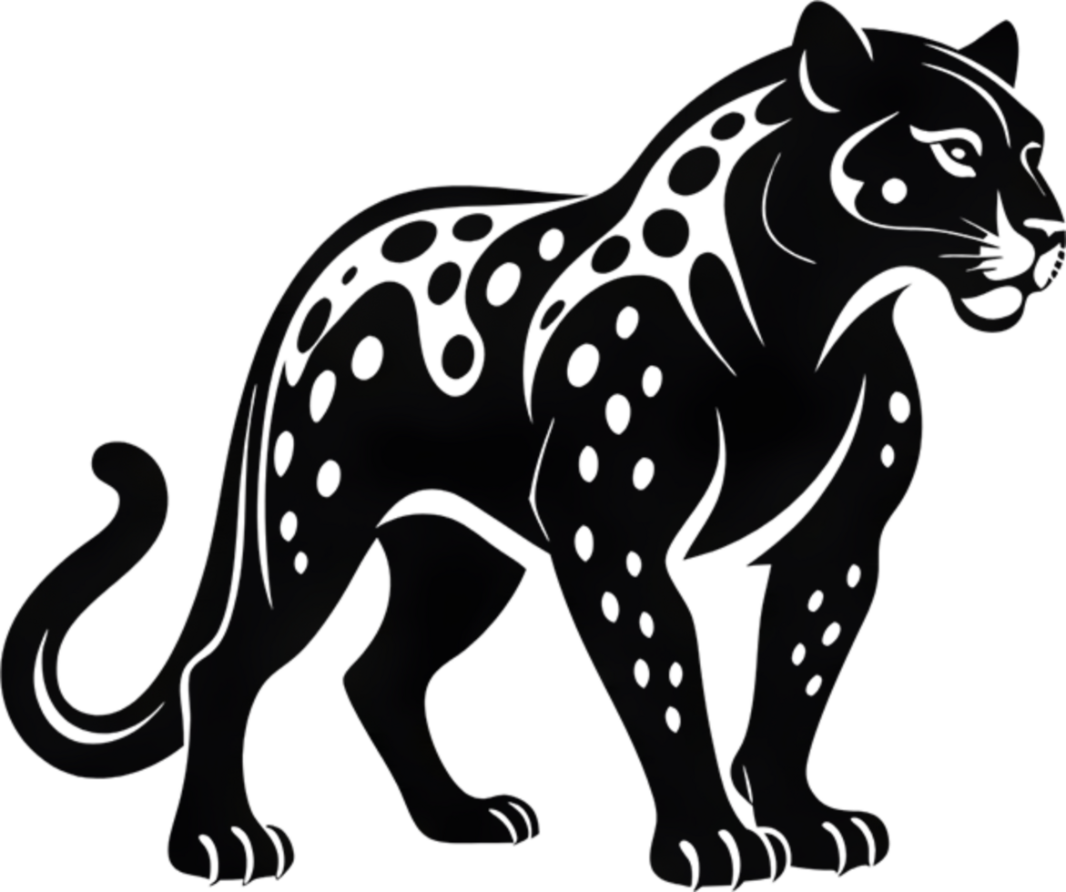 Black jaguar stencil art, sleek, powerful feline silhouette. AI-generated. png