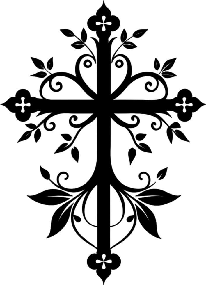 Detailed Spiritual Symbol, Intricate Christian Cross Clipart Design. AI-generated. png