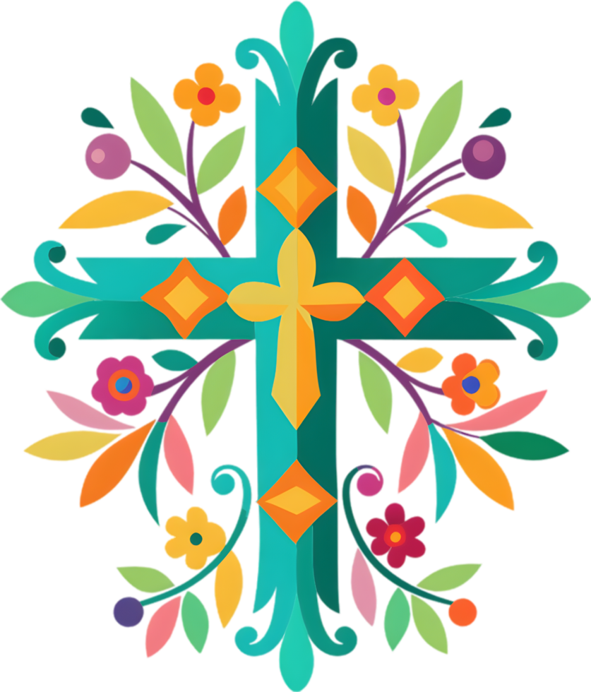 Colorful Christian Cross Clipart, Inspiring Faith Through Vivid Imagery. AI-generated. png