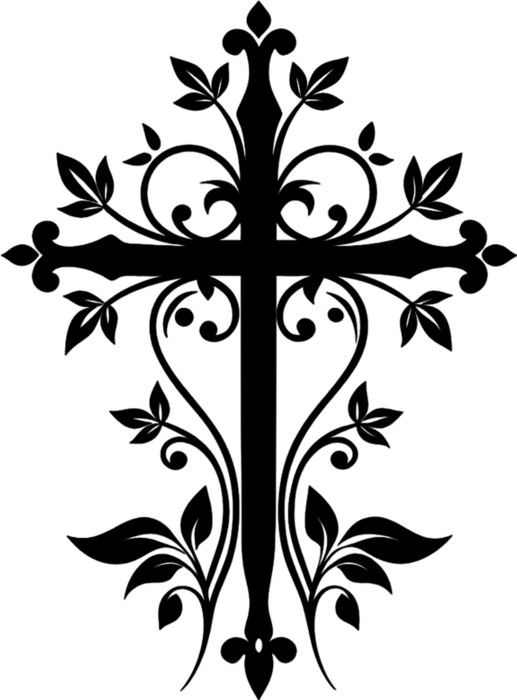 Detailed Spiritual Symbol, Intricate Christian Cross Clipart Design. AI-generated. png