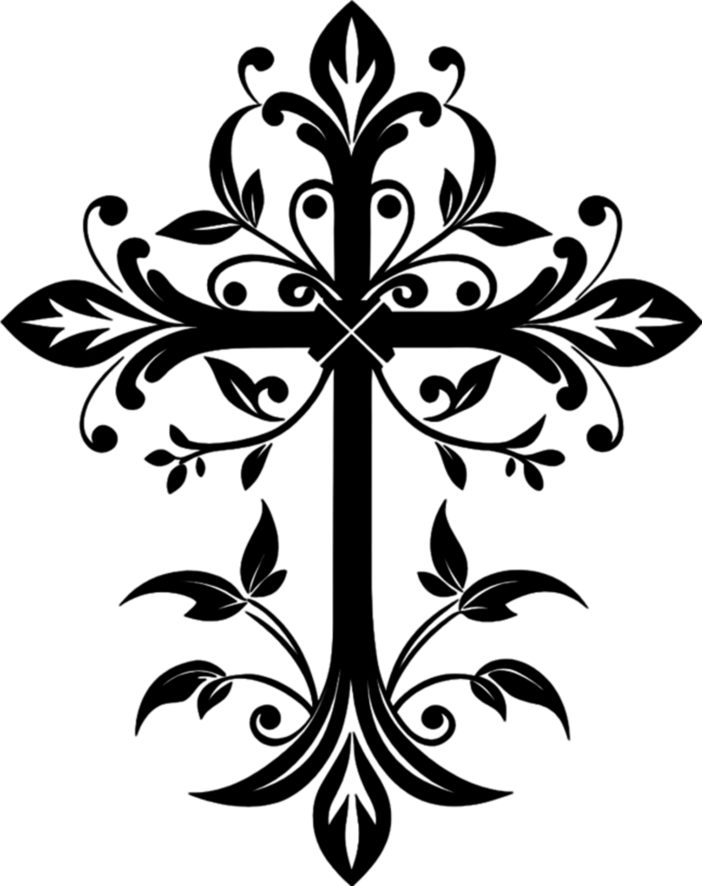 Detailed Spiritual Symbol, Intricate Christian Cross Clipart Design. AI-generated. png