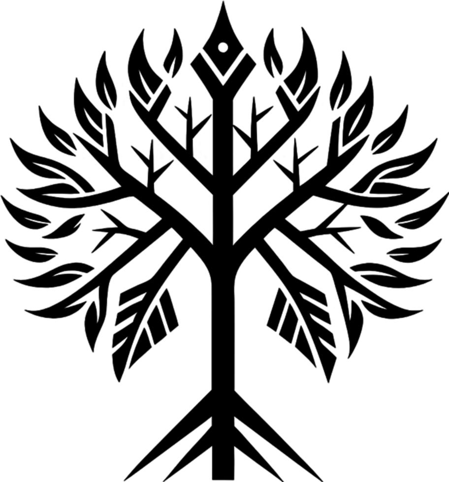Mythical Black Yggdrasil Tree Stencil, Ancient Norse Symbol of Cosmic Connection. AI-generated. png