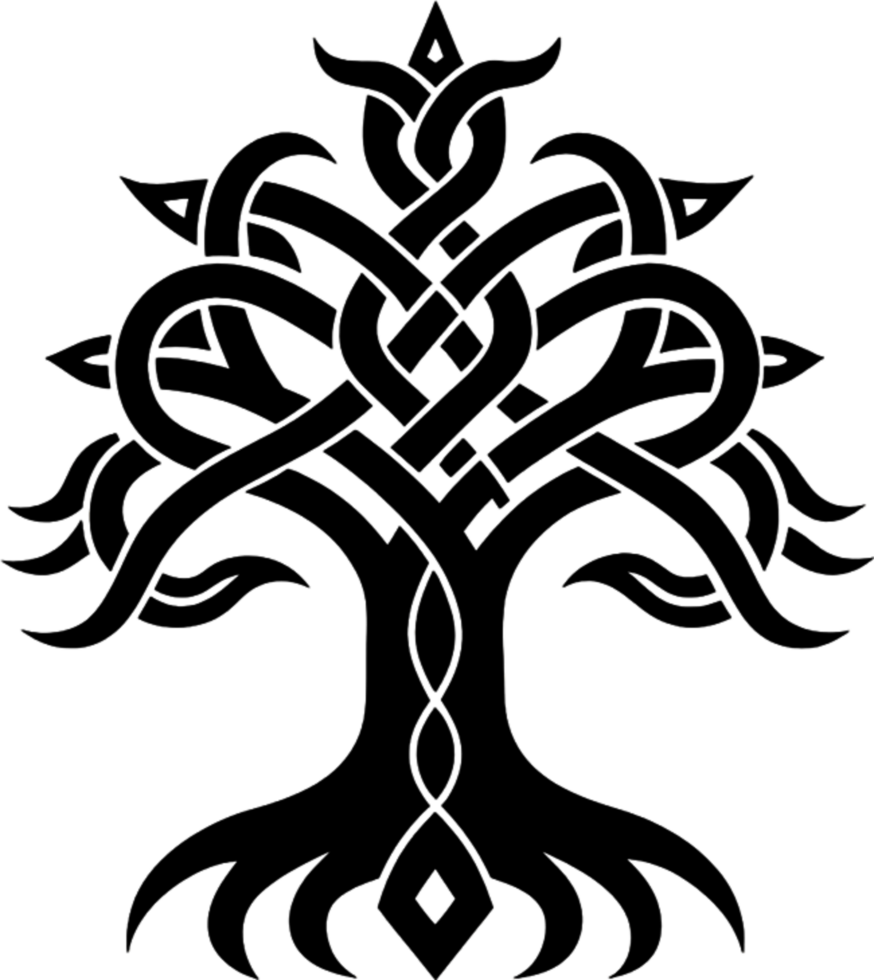 Mythical Black Yggdrasil Tree Stencil, Ancient Norse Symbol of Cosmic Connection. AI-generated. png