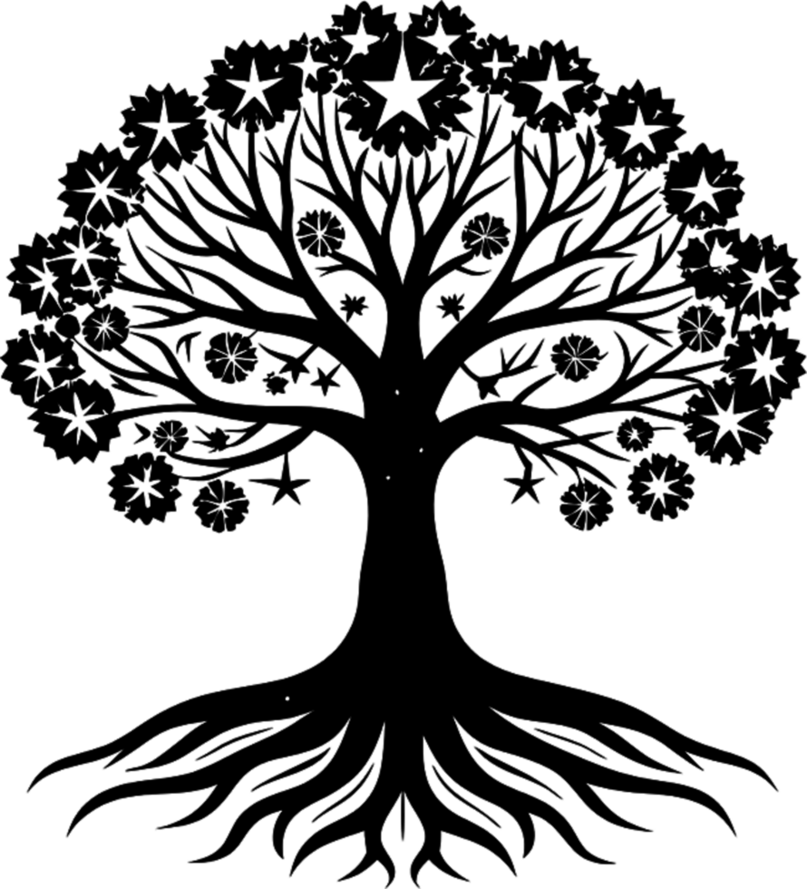 Mythical Black Yggdrasil Tree Stencil, Ancient Norse Symbol of Cosmic Connection. AI-generated. png