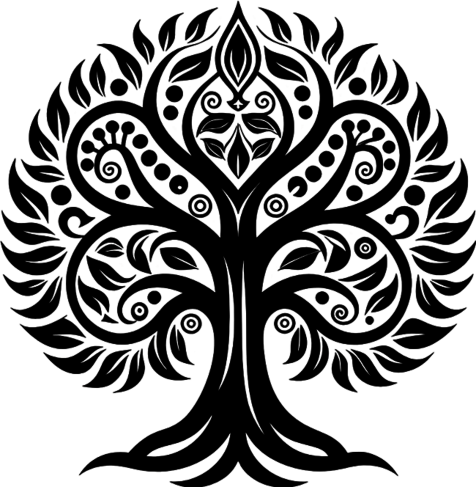 Mythical Black Yggdrasil Tree Stencil, Ancient Norse Symbol of Cosmic Connection. AI-generated. png