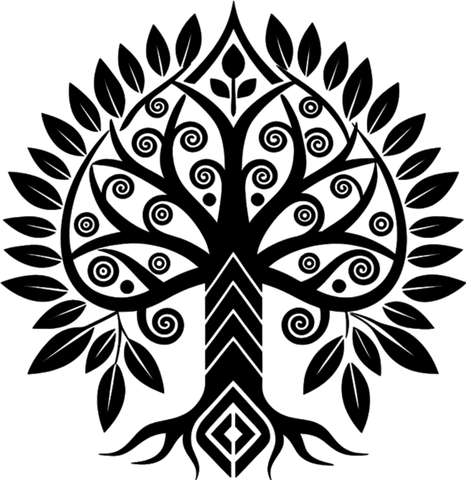 Mythical Black Yggdrasil Tree Stencil, Ancient Norse Symbol of Cosmic Connection. AI-generated. png