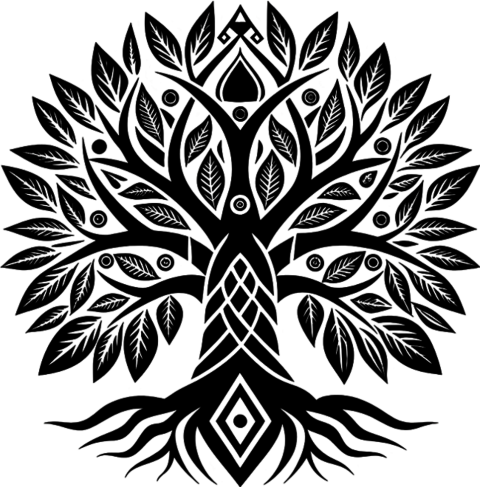 Mythical Black Yggdrasil Tree Stencil, Ancient Norse Symbol of Cosmic Connection. AI-generated. png
