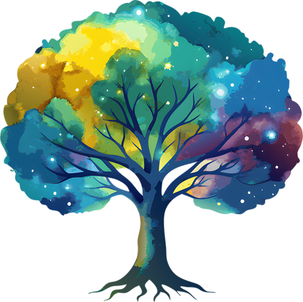 Mystical Watercolor Yggdrasil, Norse World Tree Art. AI-generated. png