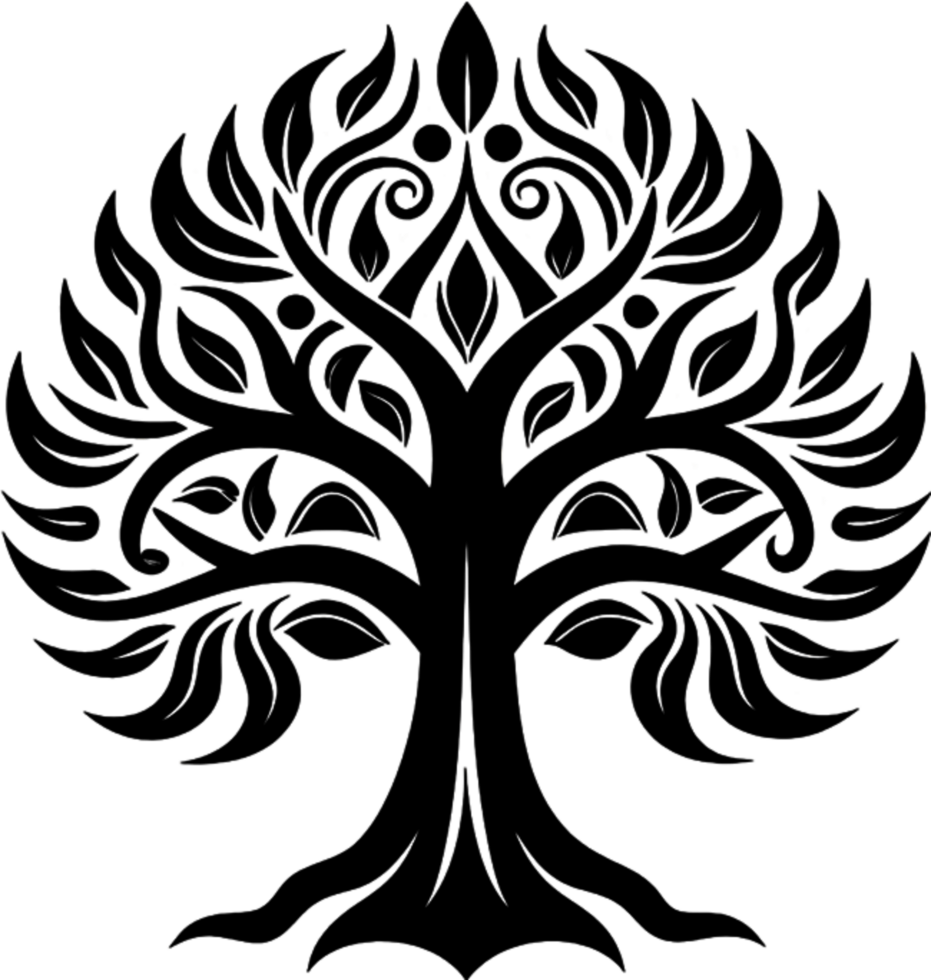 Mythical Black Yggdrasil Tree Stencil, Ancient Norse Symbol of Cosmic Connection. AI-generated. png