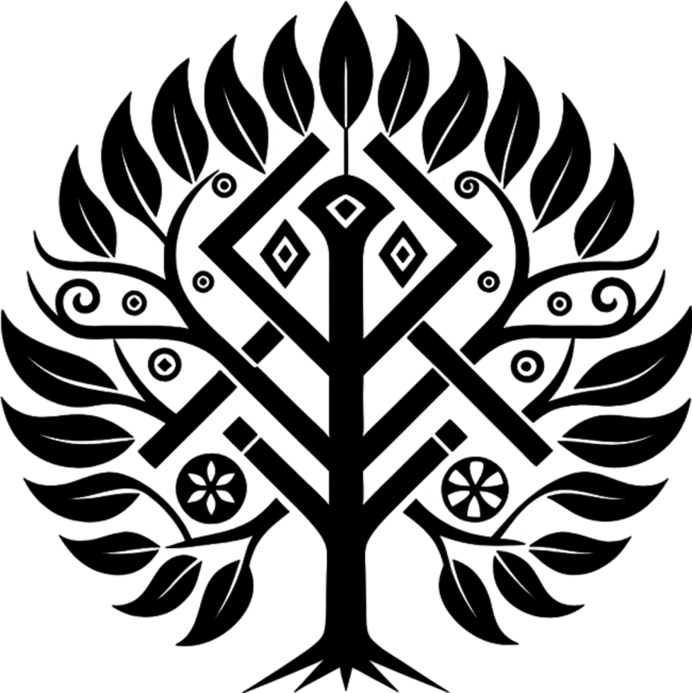 Mythical Black Yggdrasil Tree Stencil, Ancient Norse Symbol of Cosmic Connection. AI-generated. png