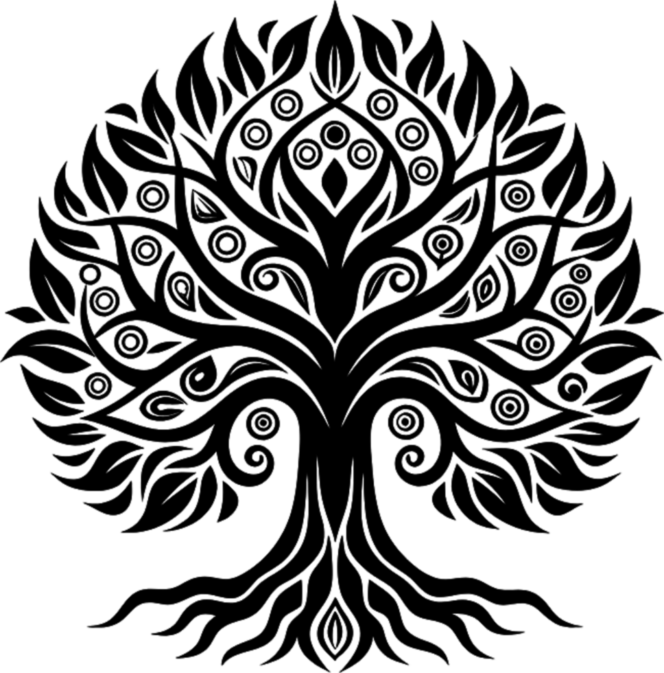 Mythical Black Yggdrasil Tree Stencil, Ancient Norse Symbol of Cosmic Connection. AI-generated. png