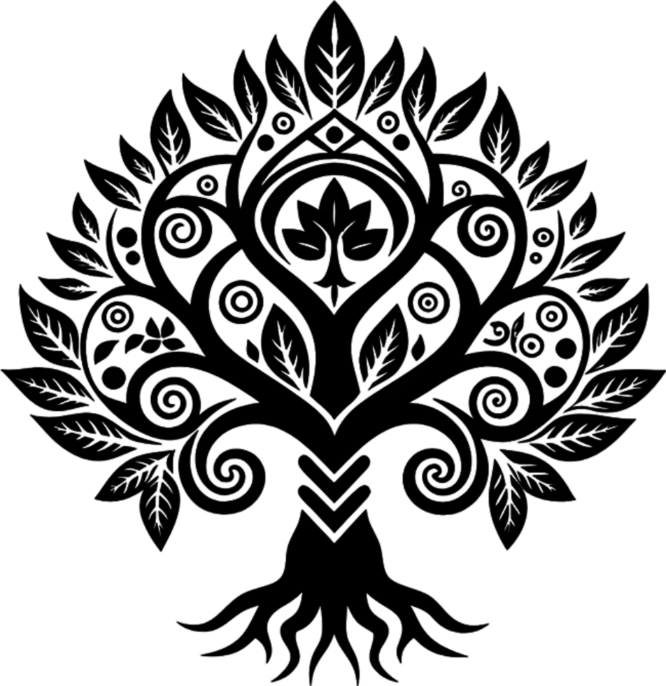Mythical Black Yggdrasil Tree Stencil, Ancient Norse Symbol of Cosmic Connection. AI-generated. png