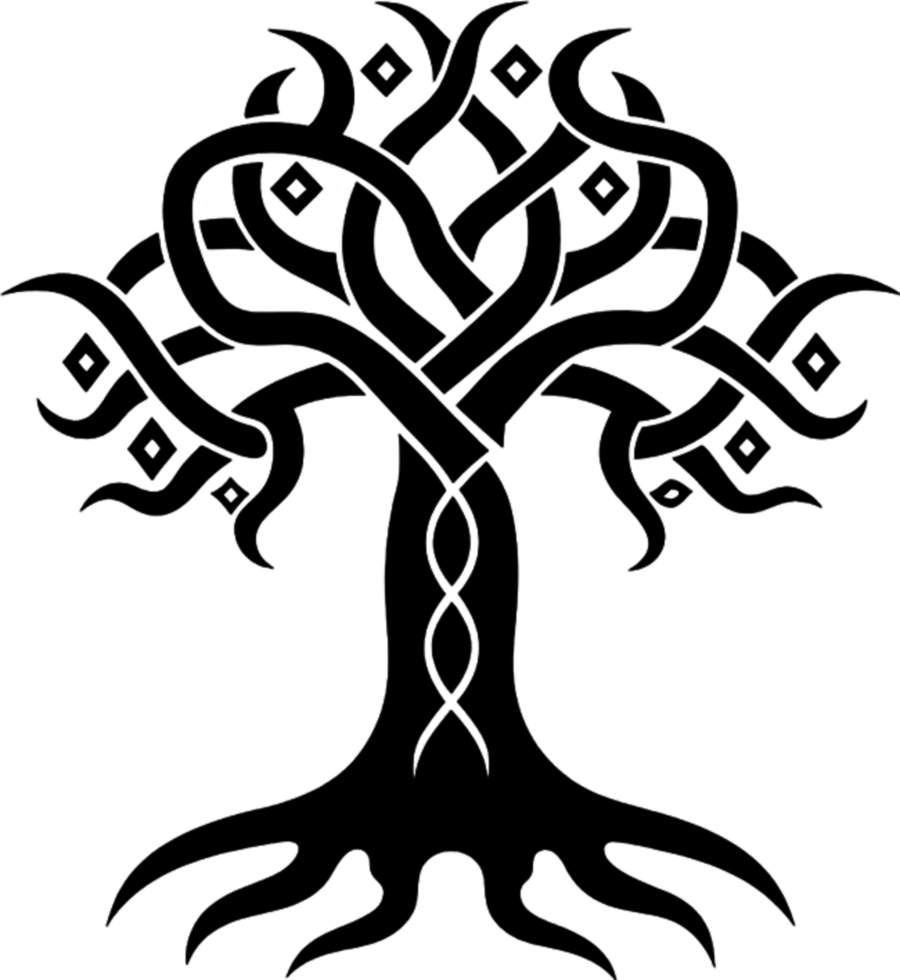 Mythical Black Yggdrasil Tree Stencil, Ancient Norse Symbol of Cosmic Connection. AI-generated. png