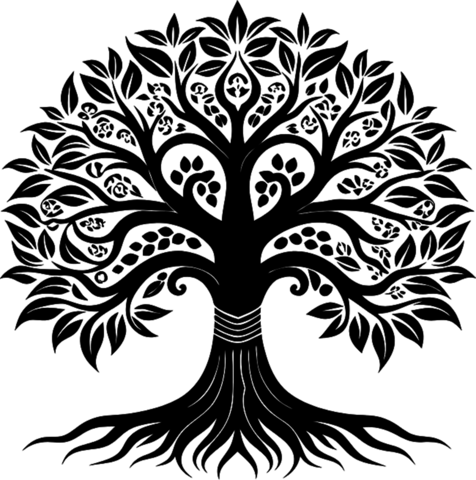 Mythical Black Yggdrasil Tree Stencil, Ancient Norse Symbol of Cosmic Connection. AI-generated. png