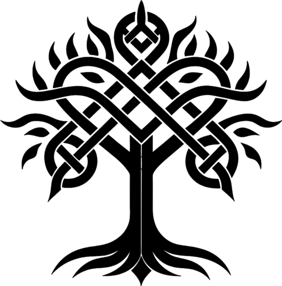 Mythical Black Yggdrasil Tree Stencil, Ancient Norse Symbol of Cosmic Connection. AI-generated. png