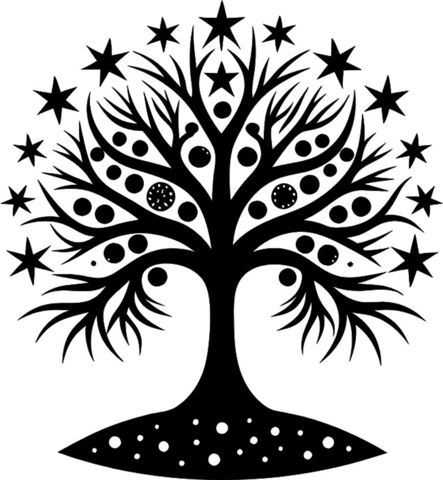 Mythical Black Yggdrasil Tree Stencil, Ancient Norse Symbol of Cosmic Connection. AI-generated. png