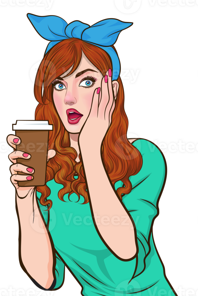 pop art comics cartoon expression character with cup of coffee,beverage png