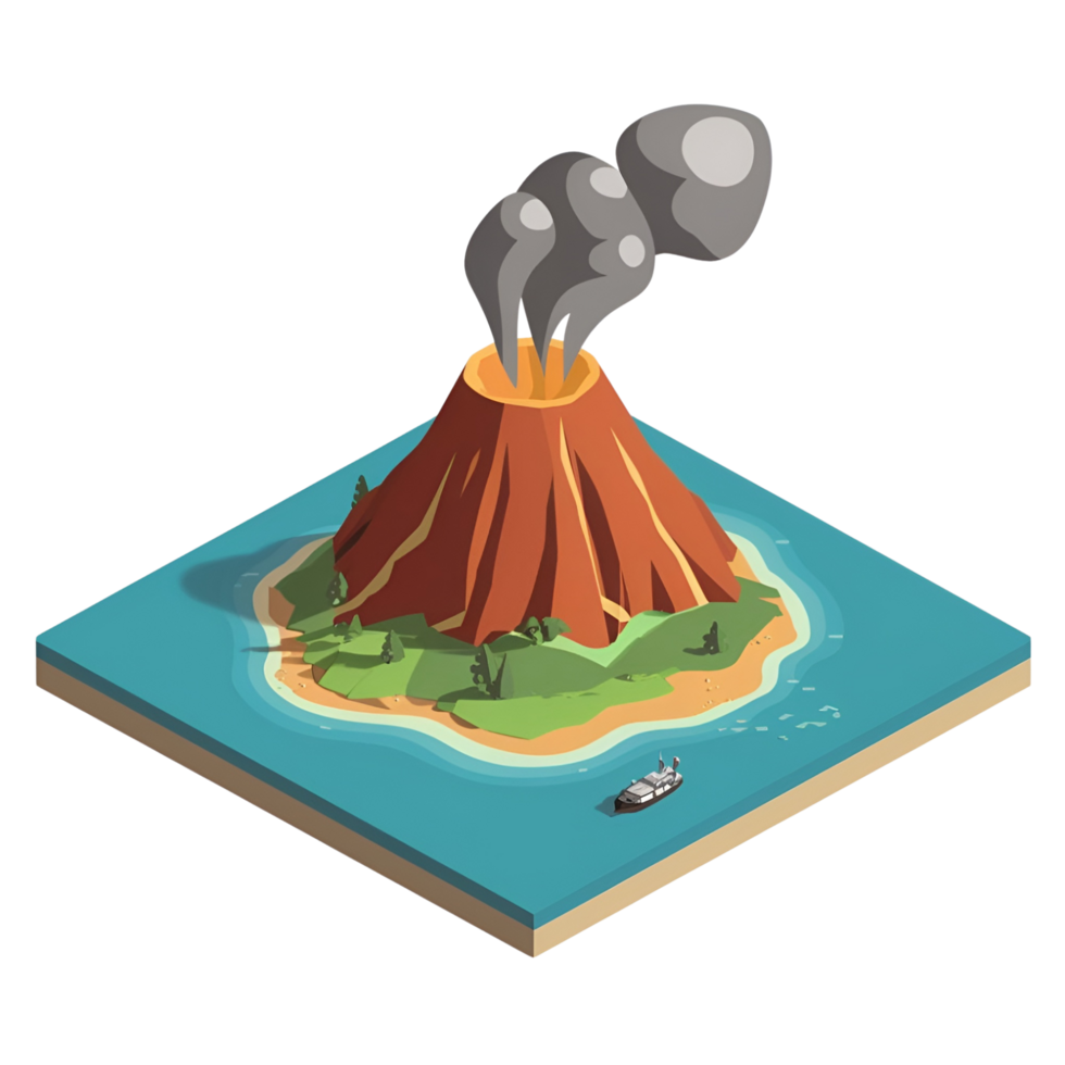 3D Volcano on Island Icon png