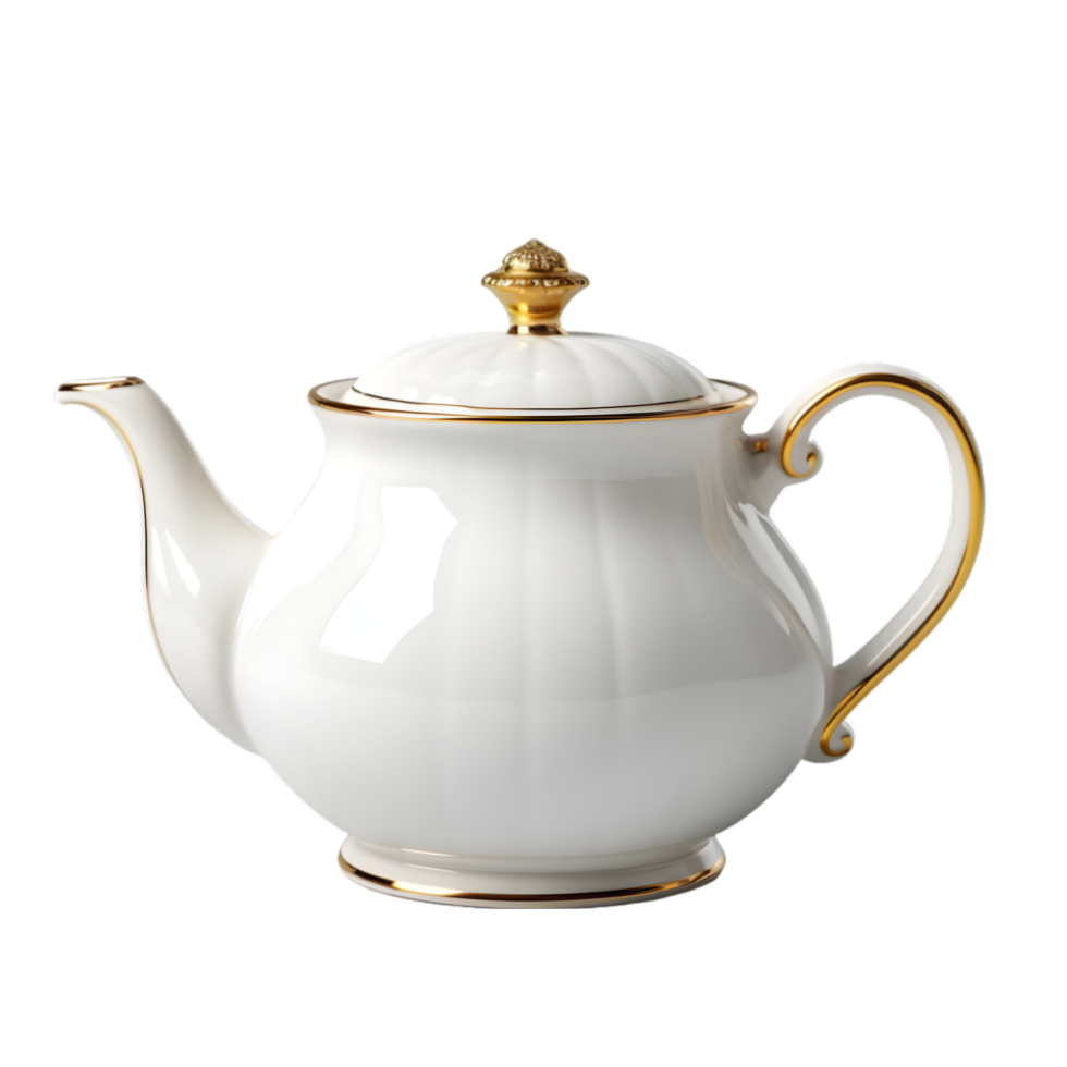 White porcelain teapot on transparent background png