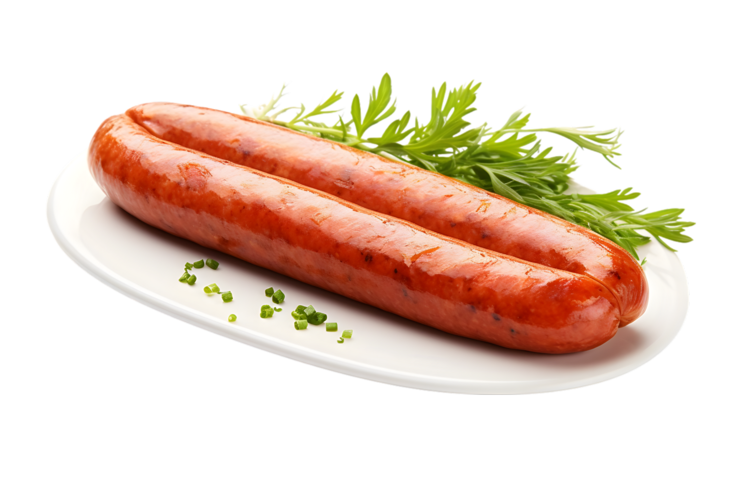 Grilled sausages with parsley on transparent background png