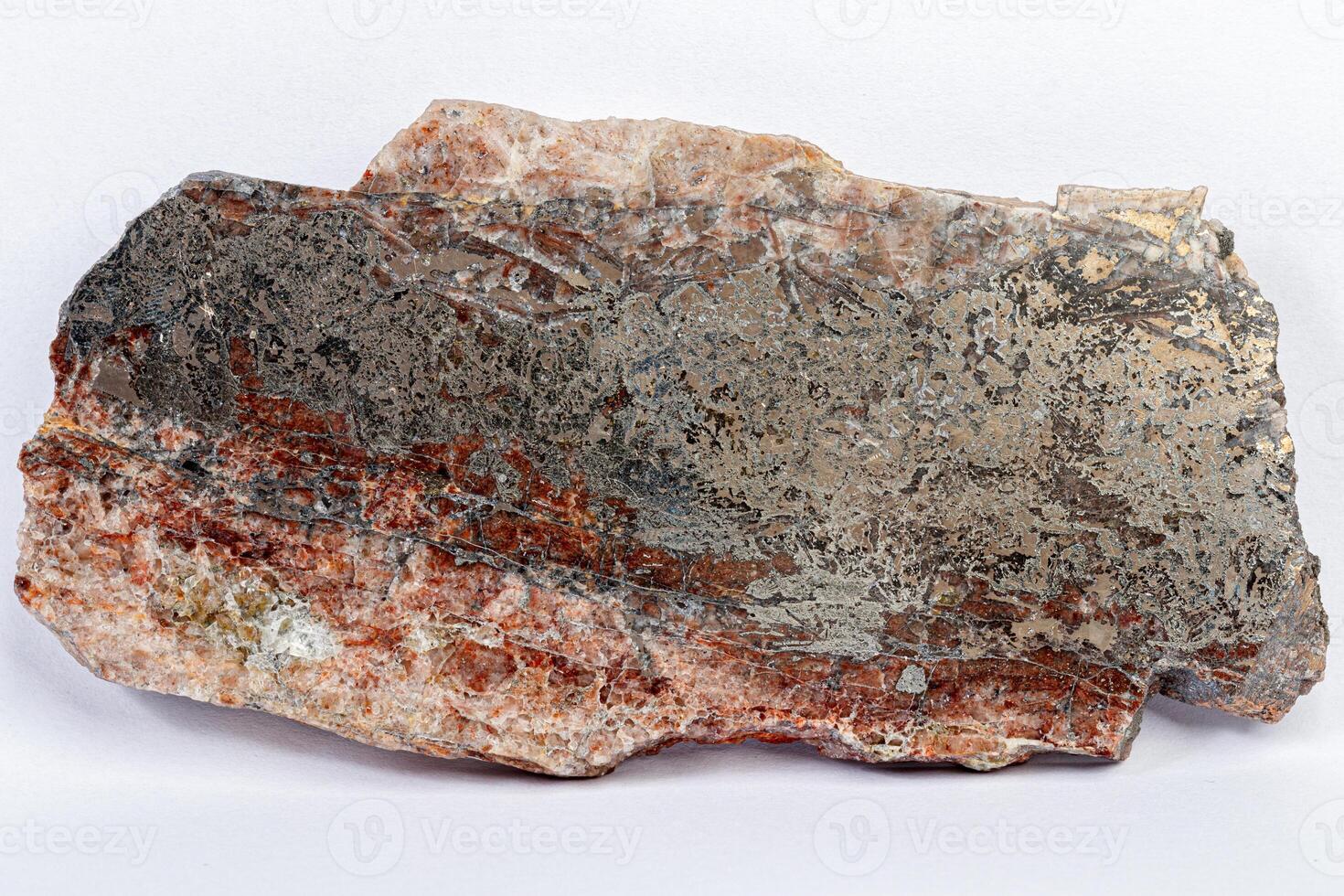 macro mineral bismuth stone on hartenstein schacht on white background photo