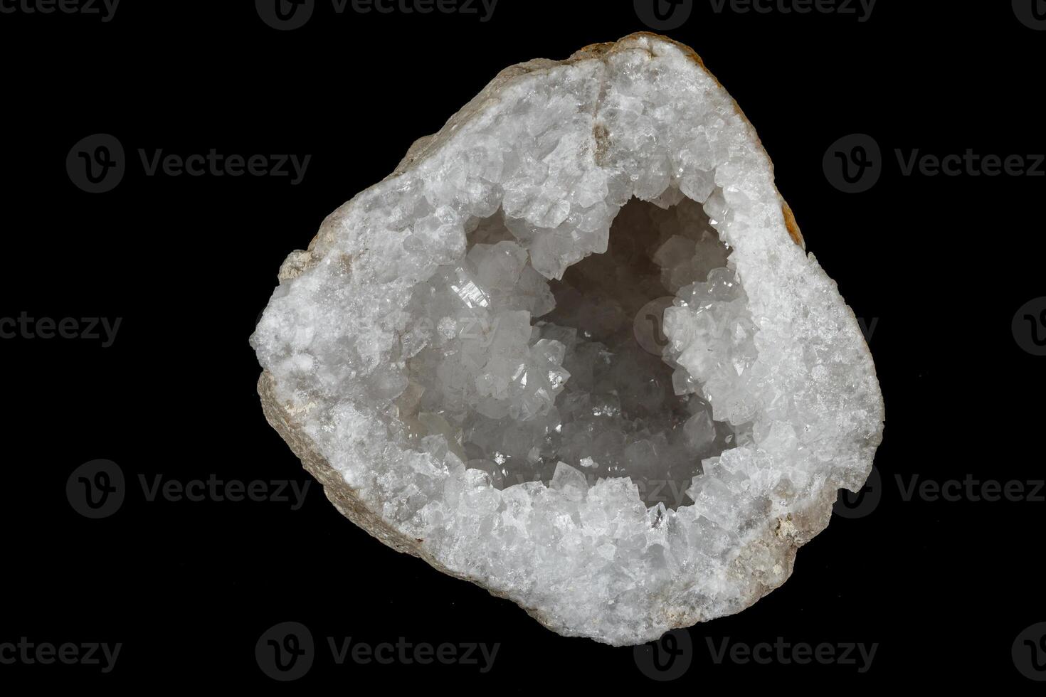 Macro mineral stone Quartz geode black background photo