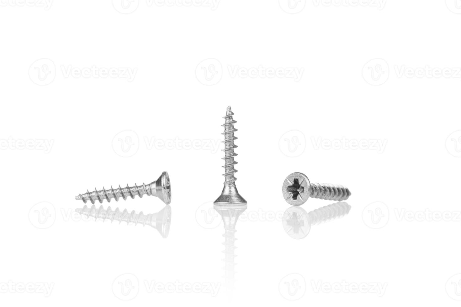 macro screw of silver color on a white background photo
