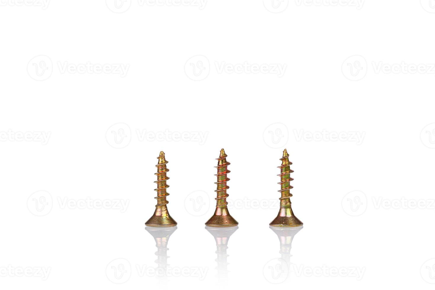 macro screw of golden color on a white background photo