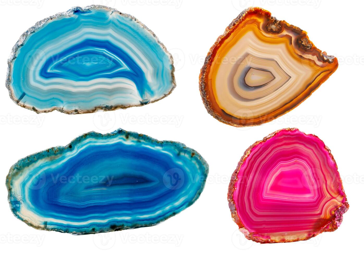 Set of Macro mineral stone Agate breed a white background photo