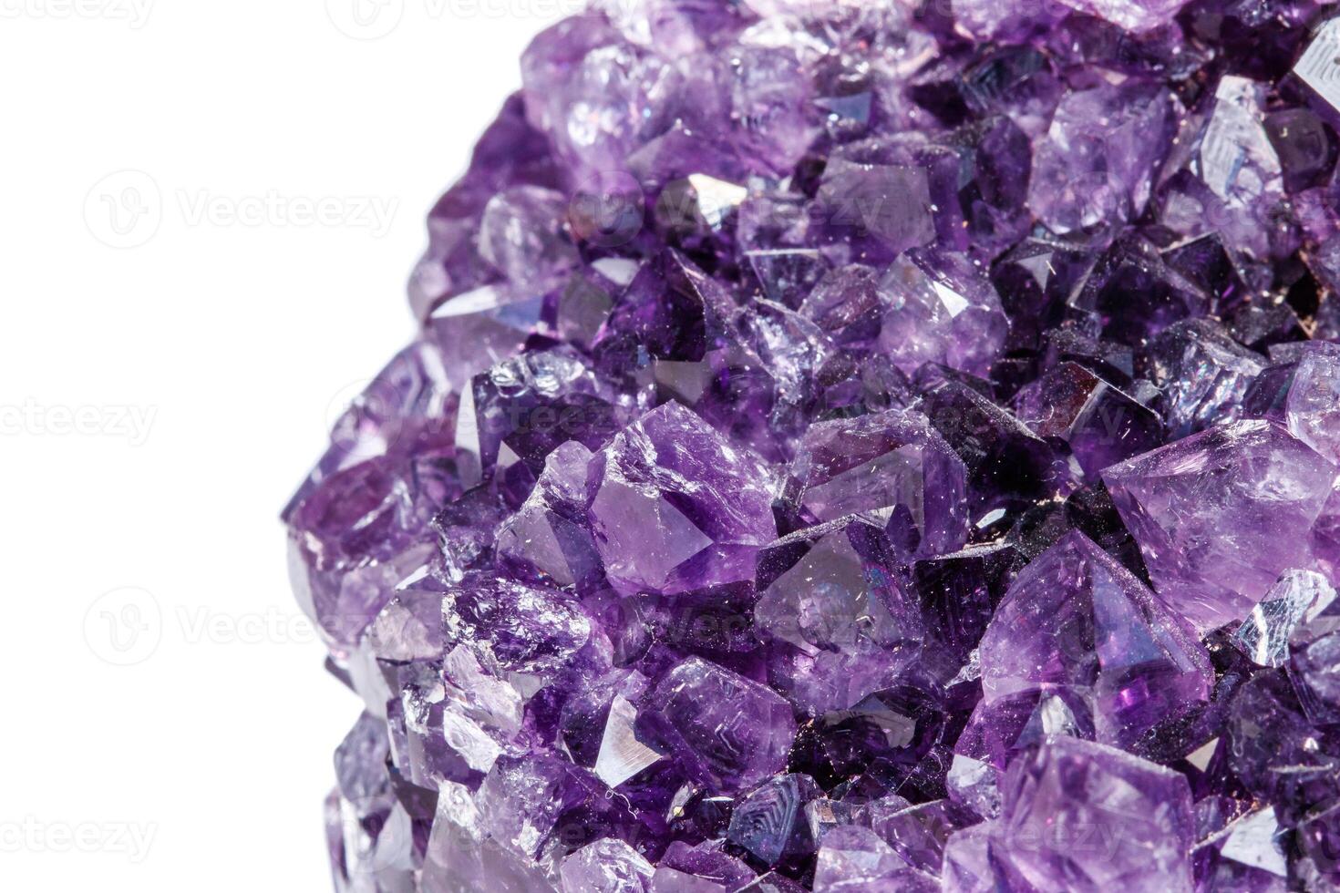 Amethyst Crystal Druse macro mineral on white background photo