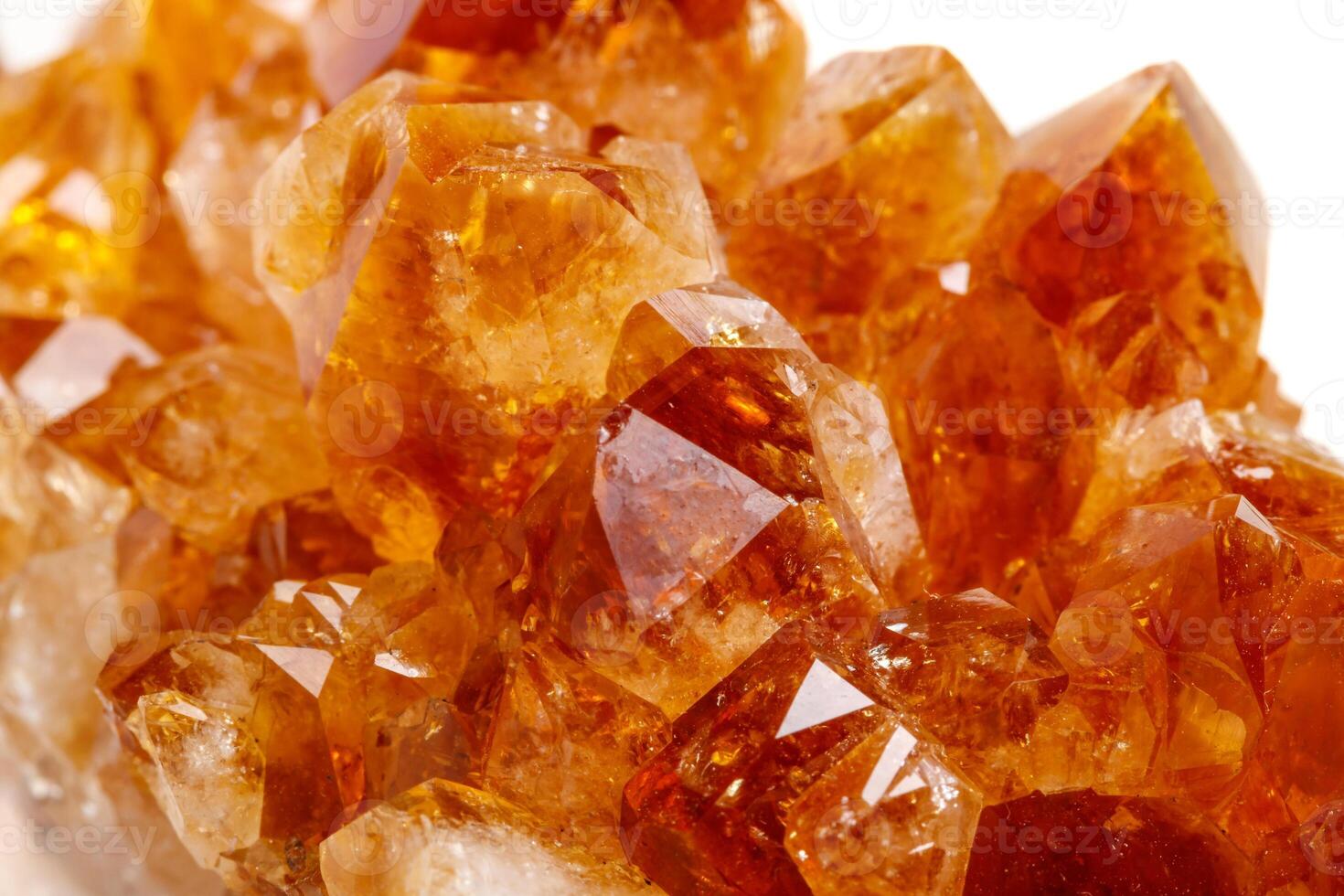 Macro mineral stone Citrine in rock in crystals on a white background photo