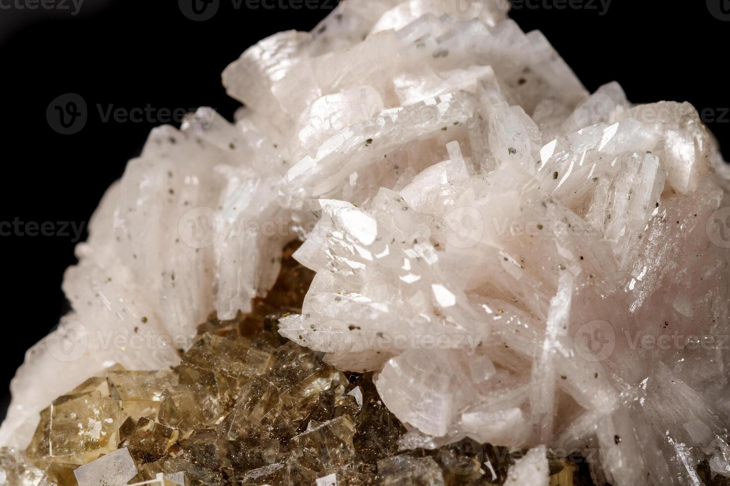 Macro mineral stone Baryta On Fluorite On a black background photo